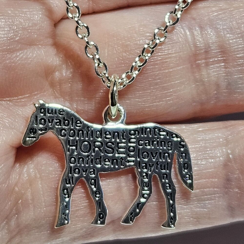 Horse Charm Pendant Silver Tone Pony Colt Equine Traits Confident Lovable 18" - Picture 2 of 14